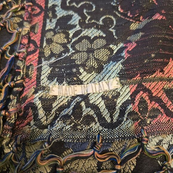 Elegant Womens Scarf 48” Colorful Italian Floral Bird Boho Artsy Tassel Chic - Picture 4 of 5